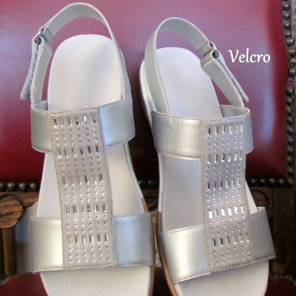 SILVER SANDALS, 9, MARC FISHER EASY SPIRIT, NWT, LOW WEDGE, BLING, NON-SKID - Picture 5 of 5